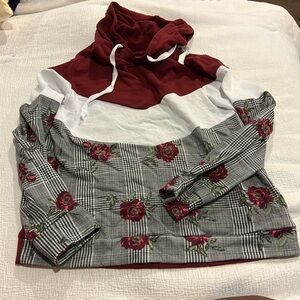 Women’s XL Solid Panel and Plaid & Floral Hoodie